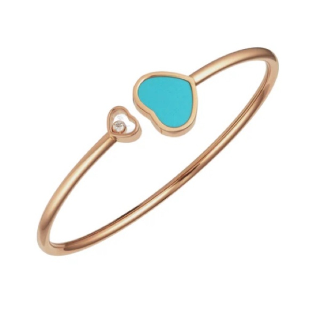 CHOPARD HAPPY HEARTS BANGLE, ETHICAL GOLD, DIAMOND, TURQUOISE STONE